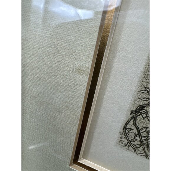 Cat Among Branches Small Print Vintage Signed Yachiyo Naito Gold Frame Wall Mini - Picture 7 of 7